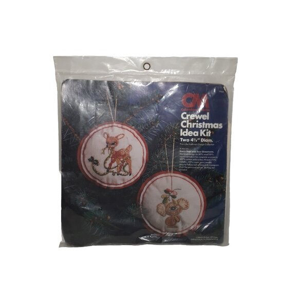 VTG Columbia Minerva Crewel Christmas Idea Kit Two Ornaments Deer Koala Bear, - Picture 1 of 7